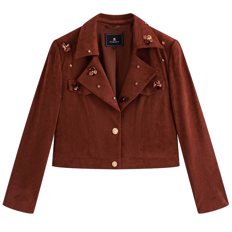 FEXATA斐格思2025秋新品气质仿麂皮绒夹克小个子短外套