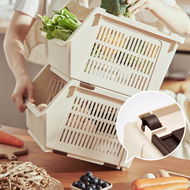 水果收纳篮可叠加置物筐厨房蔬果用侧开口储物篮加大米木日式家居