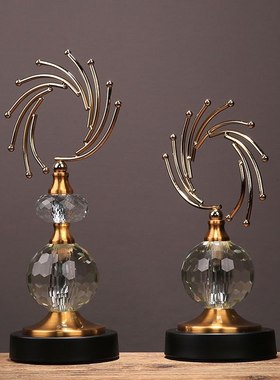 美式创意抽象金属水晶摆件摆设家居样板房办公室送礼玄关客厅乔迁