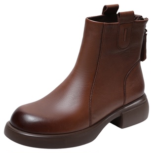 牛皮时尚新款黑色马丁靴女款显瘦2026春季真皮女士英伦切尔西短靴