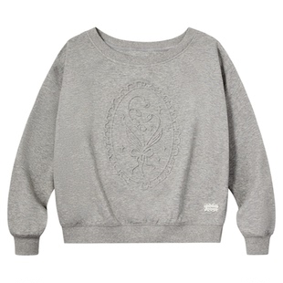 PSO Brand女装一字肩长袖露肩灰色卫衣女款宽松设计感上衣春季