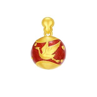 新年礼物周大生国家宝藏黄金霁红葫芦吊坠女足金硬金珐琅一鹭长红