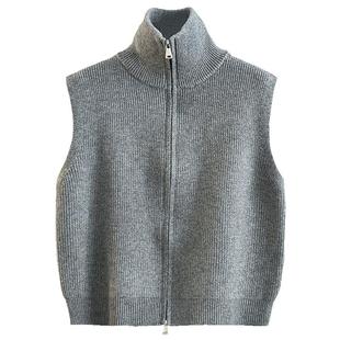 高领拉链针织开衫马甲背心女2025春秋冬新款宽松叠穿马夹毛衣坎肩