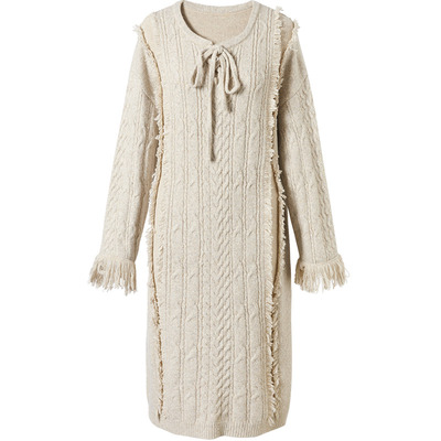 SEENFAAN盛放秋季新款长袖肌理感直通连衣裙宽松拼接扭花设计感