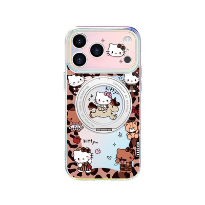MASFEIL × KITTY豹纹适用苹果17Promax手机壳新款Lo5磁吸带支架iPhone16Pro支点套14可爱15网红高级感13pm