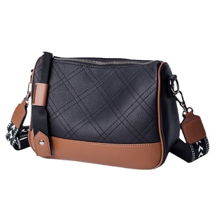 女款包包2026年新款洋气菱格真皮单肩包女士时尚撞色宽肩带斜挎包