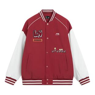 李宁儿童秋冬棉服男童女童美式复古棒球服外套撞色拼接夹棉夹克