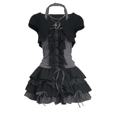 花边收腰短打吊带半裙