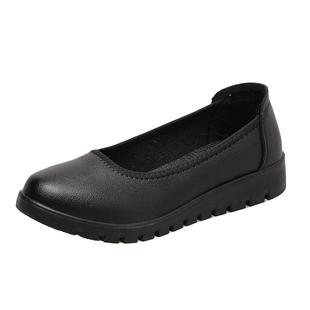 黑色工作鞋女舒适柔软底久站不累平底乘务员上班酒店职业大码工鞋