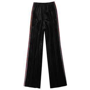 韩版金丝绒阔腿裤女春秋2023拖地裤女高腰丝绒裤子长裤运动休闲裤