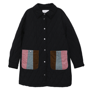 MOVEUP幻走2025冬季新款.FUN系列翻领撞色口袋四合扣中长款棉外套