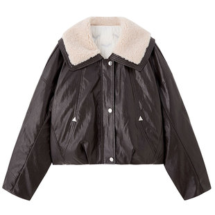 巨好看的pu皮衣免洗羽绒服大翻领女短款冬季2025新款今年流行爆款