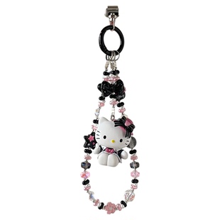 超可爱KT手机链高级珠光萌粒精致挂饰HelloKitty少女手腕挂链自制diy串珠链条凯蒂猫咪手链日本钥匙包挂饰壳