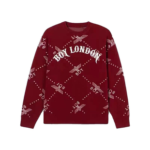 BOY 毛衣满印刺绣老鹰圆领针织衫男女同款情侣宽松毛衣潮牌