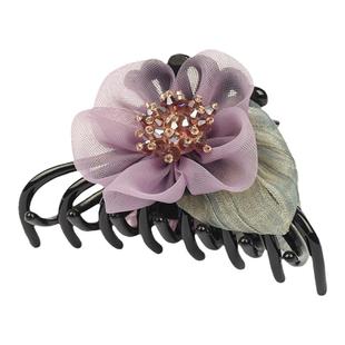 韩版纱绢花朵树叶亚克力大号抓夹盘发卡子成人气质后脑勺发卡发抓