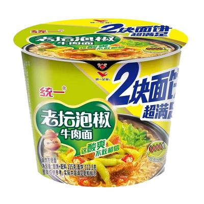 统一方便面泡椒牛肉桶装双面饼