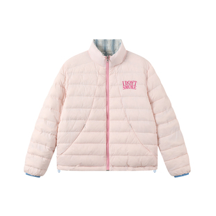 DONSMOKE两面穿格纹排骨羽绒服DSM90白鸭绒冬季轻薄休闲撞色外套