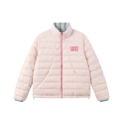 DONSMOKE两面穿格纹排骨羽绒服DSM90白鸭绒冬季轻薄休闲撞色外套