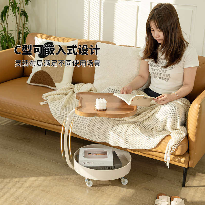 客厅沙发边几可移动茶几小推车创意落地灯带风扇一体置物架侧边柜