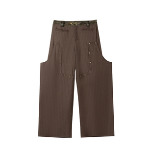 APRIORITY先验 休闲复古条纹可拆卸裤腿飞机扣门襟阔腿直筒马裤