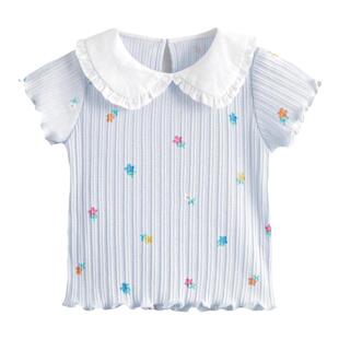 马克珍妮女童满底花卉娃娃领短袖T恤 儿童纯棉上衣薄款夏装240760