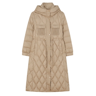 白鹿语90绒中长款加厚羽绒服冬季新款气质菱形连帽鸭绒保暖外套女