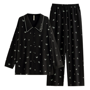 家乐芬蝴蝶睡衣女款春秋款秋季莫代尔长袖家居服夏季薄款冰丝套装