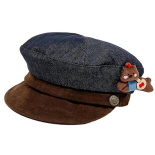 三福淑女风牛仔八角帽 优雅时尚服饰配件配饰造型帽子846484