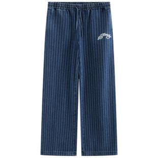 Ed Hardy埃德哈迪夏季流行新款插针绣条纹复古学院风女士牛仔长裤