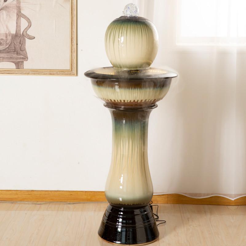 创意流水摆件客厅桌面圆形招财陶瓷鱼缸循环生态水族箱中式开业礼