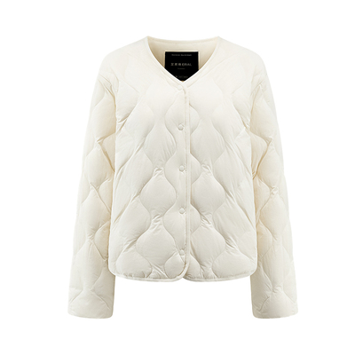 艾莱依轻薄羽绒服女2025新款春秋冬季短款时尚显瘦波浪纹保暖外套