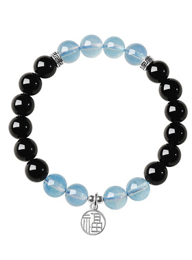 宫里上新天然黑曜石海蓝宝手串