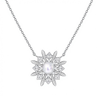 《银霜花》原创设计圣诞雪花纯银天然淡水珍珠项链复古法式女礼物