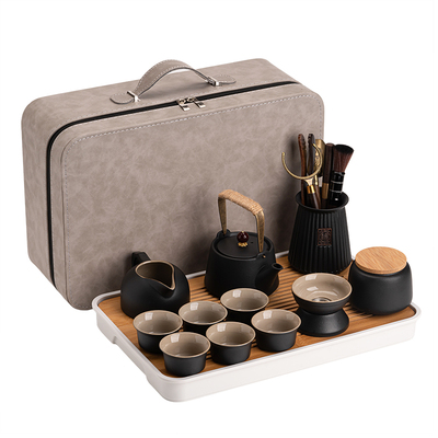 向行黑陶户外便携式茶具套装野外旅行露营泡茶壶茶盘茶道六君子