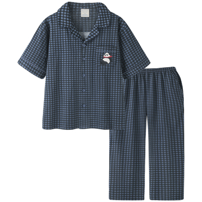 睡衣男款春夏秋短袖长裤纯棉套装