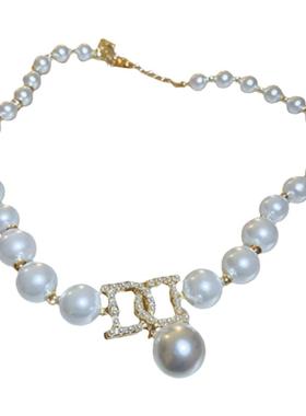 新款法式时尚新款珍珠字母项链时尚轻奢高级感气质锁骨链网红项饰