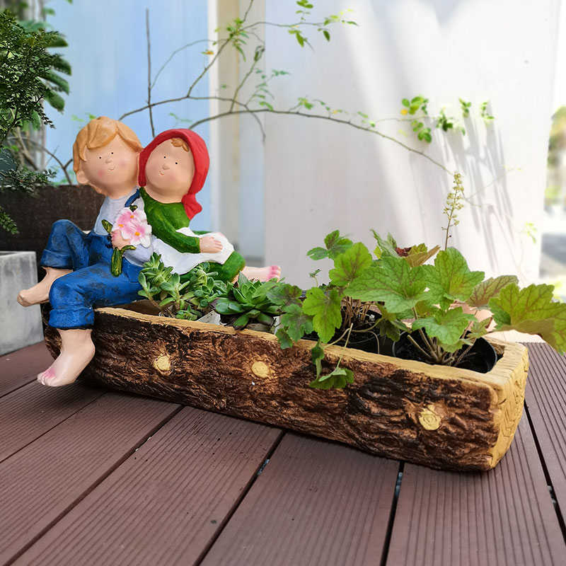 卡通娃娃小孩摆件树桩花盆多肉户外造景可爱花园杂货装饰庭院布置