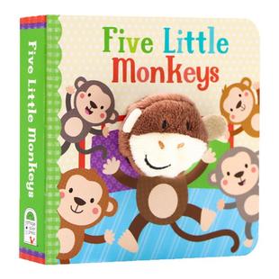 finger puppet 五只小猴子小手扭扭指偶书 英文原版绘本 Five Little Monkeys 欧美经典童谣 亲子互动英语启蒙纸板洞洞书 小手掌书
