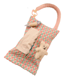 韩系奶油风布艺抽纸盒挂式可爱车载椅背收纳袋汽车内用餐巾纸巾盒