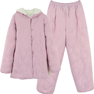 朵朵可可冬季加厚空气棉针织长袖外套家居服夹棉睡衣女棉服套装