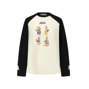 陈梦张含韵同款AlexiaSandra四只兔子拼接印花撞色长袖T恤女春秋