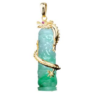 S925纯银吊坠空托龙镶嵌绿松石天然翡翠玉石柱子银饰项链玉坠银托