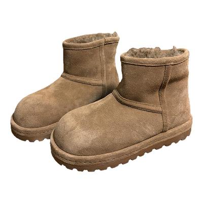 磨砂真皮羊毛大头厚底雪地靴女