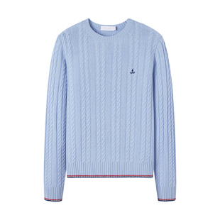 [纯羊毛]Navigare意大利小帆船冬季浅蓝色套头毛衣女士休闲针织衫