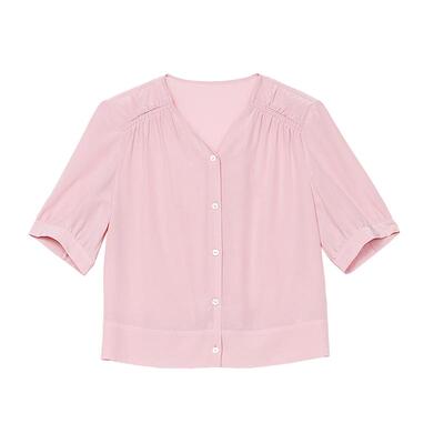 易菲100%真丝宽松抽褶显瘦套头衫