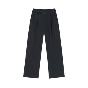 黑色腰带设计垂感直筒西装裤男秋冬季显瘦休闲裤宽松加绒百搭长裤