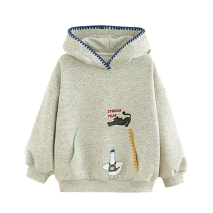 砚台家童装男童加绒连帽卫衣春秋儿童印花上衣宝宝贝壳绣帽衫冬款