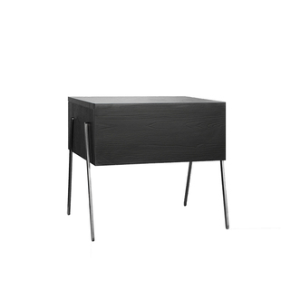 设计师款意式极简黑色橡木床头柜现代简约胡桃木床边柜卧室储物柜