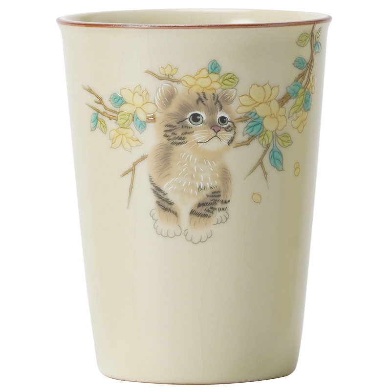 御黄汝窑萌猫陶瓷可乐杯喝水杯