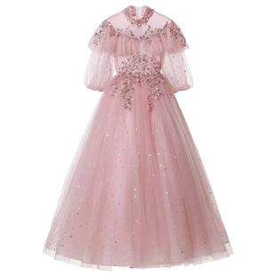 儿童礼服生日花童婚纱公主裙长袖女童小主持人钢琴演出服洋气秋冬